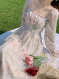New Breezaya Random Floral Printed Women's Sweetheart Neckline Dress With Bell Sleeves, Spring/Summer Sz L