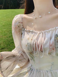 New Breezaya Random Floral Printed Women's Sweetheart Neckline Dress With Bell Sleeves, Spring/Summer Sz L