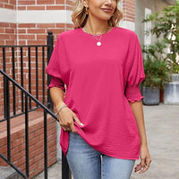 New CHIKANSTORE Womens Tops Dressy Casual, Short Sleeved New Business Casual Tops for Women Basic Pleated Top Sz L