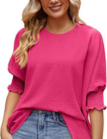New CHIKANSTORE Womens Tops Dressy Casual, Short Sleeved New Business Casual Tops for Women Basic Pleated Top Sz L
