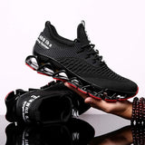 New Chopben Men's Running Shoes Blade Non Slip Fashion Sneakers Breathable Mesh Soft Sole Casual Athletic Walking Shoes Black/Red Sz 6.5 Retail $60+