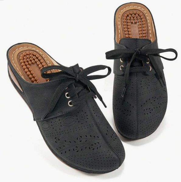 NEW Women Massage Pellet Mules Shoes Fashionable Thick-Soled Shoes With Breathable Closed Toes For Autumn And Winter, Black, Sz 8