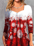 NEW MODLILY® Wine Red Button Snowflake Print Long Sleeve T Shirt, Sz L, Retails $45