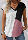 NEW Retails $77, MODLILY® Pink Patchwork Short Sleeve V Neck T Shirt, Sz L