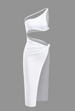 NEW Micas Knotted Slit One Shoulder Cut Out Midi Dress, White, Sz S