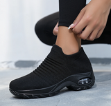 NEW Women Slip On Running Shoes, Sporty Outdoor Black Mesh Fabric Sneakers - Sz 7.5