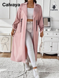 NEW Calvaya Casual Belted Windbreaker with Notched Collar and Long Sleeves with Pocket, Sz 0XL