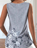 NEW MODLILY® Light Grey Marl Button Floral Print Sleeveless Tank Top, Sz XL, Retails $52