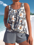 NEW Retails $67, MODLILY® Bowknot Floral Print Grey Tankini Set, 3XL