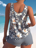 NEW Retails $67, MODLILY® Bowknot Floral Print Grey Tankini Set, 3XL