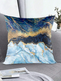 NEW 1pc 14" Blue Gold Marble Style Pillow Case, Polyester Peach Skin Material Cushion Cover, Soft Pillowcase For Room Bed Sofa Decor, Home Ornament Decorations, Pillow Core Not Included