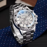 NEW Men's Business Watch Fashion Dial Silver Steel Band Quartz Watches Male Wristwatches