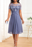 NEW Lace Patchwork Dusty Blue Boat Neck Dress, Sz M, Retails $68