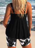 NEW Retails $63, MODLILY® Surplice Feathers Print Black Tankini Set, Sz XL