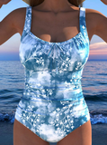 NEW Retails $80, MODLILY® Bowknot Floral Print Dusty Blue One Piece Swimwear, Sz XL
