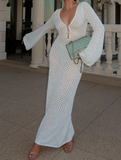 NEW Retails $67, Sunfere Josie V-Neck Cut-Out Knit Maxi Dress, White, Sz S