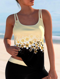 NEW MODLILY® Patchwork Floral Print Light Yellow Tankini Set, Sz XL, Retails $57