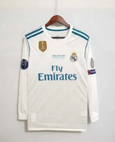 NEW Real Madrid Ronaldo Champions League Final Home Jersey 2017 - 2018 Long Sleeve/ Soccer Football Classic Jersey Retro, Sz Men's Small