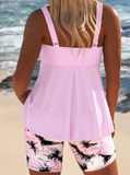 NEW Retails $59, MODLILY® Surplice Feathers Print Light Pink Tankini Set, Sz XL