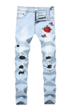 NEW Men's Slim Fit Ripped Stretch Jeans Destroyed, Light Blue, Sz 32 Waist