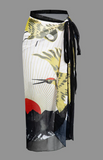NEW Chinoserie Pattern Knot Bodysuit And Skirt Swimsuit Set, Sz XL, Retails $55