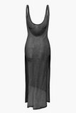 NEW Micas Sheer Mesh Slit Swimsuit Cover-up Dress, Black Silver Metallic Shimmer, Sz M