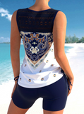 NEW Retails $64, MODLILY® Tribal Print Navy Blue Cross Strap Tankini Set, Sz 2X