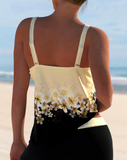 NEW MODLILY® Patchwork Floral Print Light Yellow Tankini Set, Sz XL, Retails $57