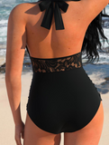 NEW Retails $54, MODLILY® Lace Patchwork Black One Piece Swimwear, Sz L