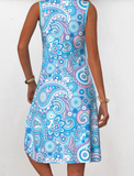 NEW Retails $58, MODLILY® Light Blue Eyelet Tribal Print A Line Sleeveless Dress, Sz 2XL