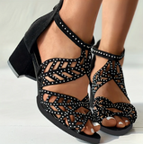 NEW Hollow Out Block Heel Sandals for Fashionable Women, Sz 9, Retails $82