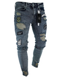 NEW Men Stylish Ripped Jeans Pants Biker Skinny Slim Straight Frayed Denim Trousers New Fashion Skinny Jeans Men Clothes Hiphop, Grey, Men's Sz M, Retails $49+