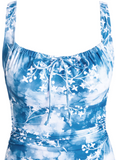 NEW Retails $80, MODLILY® Bowknot Floral Print Dusty Blue One Piece Swimwear, Sz XL