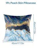 NEW 1pc 14" Blue Gold Marble Style Pillow Case, Polyester Peach Skin Material Cushion Cover, Soft Pillowcase For Room Bed Sofa Decor, Home Ornament Decorations, Pillow Core Not Included