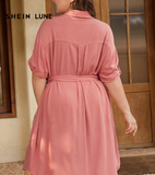 NEW Luneh Plus Drop Shoulder Belted Shirt Dress, Sz 0XL