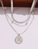 NEW 1pc Elegant Silver-toned Alloy Triple Layered Pendant Necklace