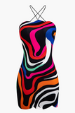 NEW Micas Abstract Print Cross Strap Mini Dress, Sz S