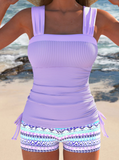 NEW Retails $94, MODLILY® Drawstring Geometric Print Light Purple Tankini Set, Sz M
