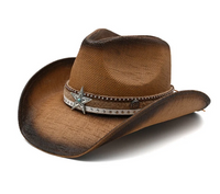 NEW Retro Turquoise Embroidery Leather Band Women Men Hard Straw Riding Wide Brim Outdoor Beach Cowboy Cowgirl Western Sun Hat