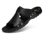 NEW Men's PU Leather Slippers Summer Casual Shoes Big Size Black Slippers and Slip-on Sandals, Sz 15/16