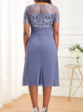 NEW Lace Patchwork Dusty Blue Boat Neck Dress, Sz M, Retails $68