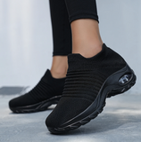 NEW Women Slip On Running Shoes, Sporty Outdoor Black Mesh Fabric Sneakers - Sz 7.5