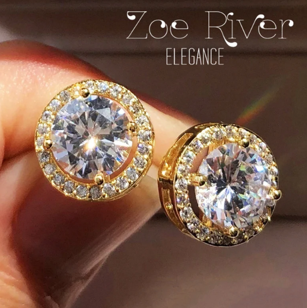 NEW The Hayley Gold Plated Zirconia Crystal Earrings, Elegant and Dainty Bridal Bridesmaid Jewelry Set.