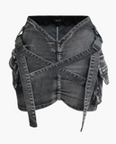 NEW MIcas V-waist Buckle Flap Pocket Denim Cargo Skirt, Dark Grey, Sz 2XL, Retails $78