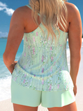 NEW Retails $58, MODLILY® Printed Non-sequined Light Green Tankini Set, Sz XL