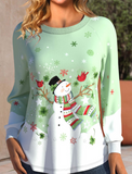 NEW MODLILY® Light Green Patchwork Snowman Print Long Sleeve T Shirt, Sz M, Retails $45