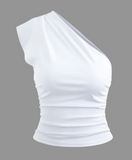 NEW Micas One Shoulder Ruched White T-shirt, Sz S