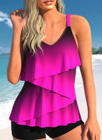 NEW Modlily Design Asymmetrical Ombre Neon Rose Red Tankini Top-No Bottom, Sz L, Retails $80
