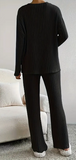 NEW Casual Ribbed Knit Two-piece Set, Long Sleeve Round Neck Top & Loose Pants Outfit, Sz S Black! Retails $89 (Note: top is round neck NOT V neck)