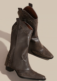 NEW Micas Women's Cowboy Metal Studded Detail Foldover Chunky Heeled Boots, Sz 7, Retails $88